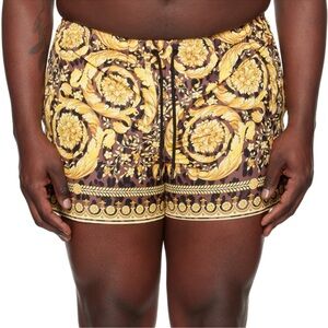 VERSACE UNDERWEAR Gold & Black Wild Barocco Print Swim Shorts Sz 3 NWT